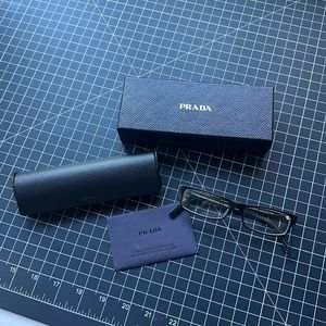 Prada Eyeglasses NWT PR07E 52-14 Style 6AW-101 140 Smokey Black Clear Stripe
